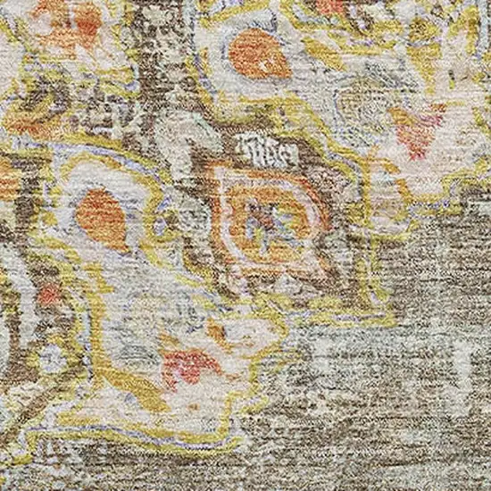 Brown Copper And Gold Floral Washable Area Rug With UV Protection Photo 2