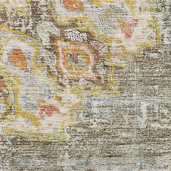 Brown Copper And Gold Floral Washable Area Rug With UV Protection Photo 2