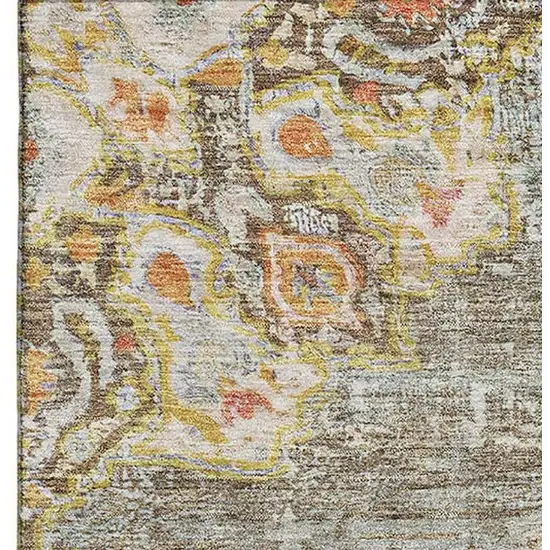 Brown Copper And Gold Floral Washable Area Rug With UV Protection Photo 3
