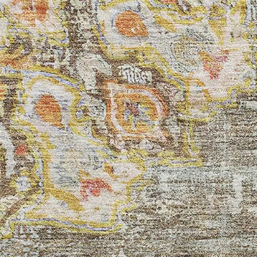 Brown Copper And Gold Floral Washable Area Rug With UV Protection Photo 3