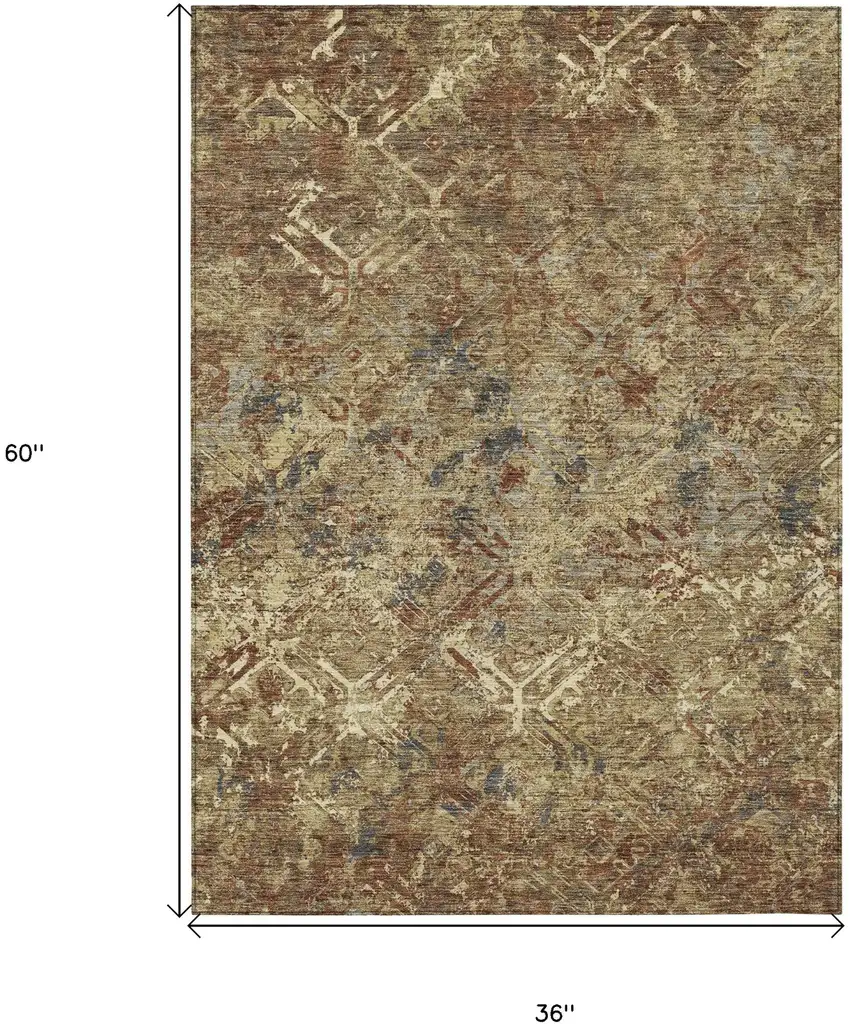 Brown Copper And Gold Geometric Washable Indoor Outdoor Area Rug Photo 7
