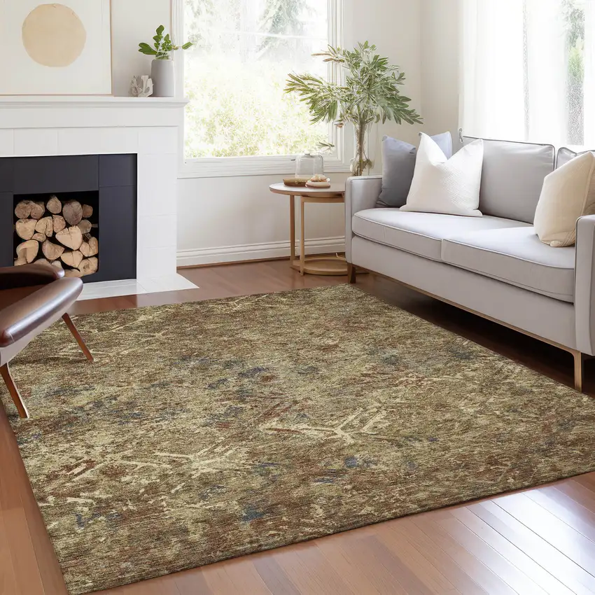 Brown Copper And Gold Geometric Washable Indoor Outdoor Area Rug Photo 8