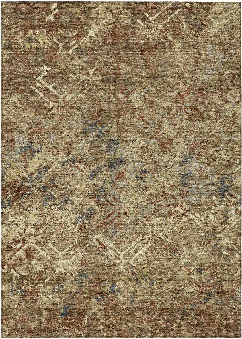 Brown Copper And Gold Geometric Washable Indoor Outdoor Area Rug Photo 2