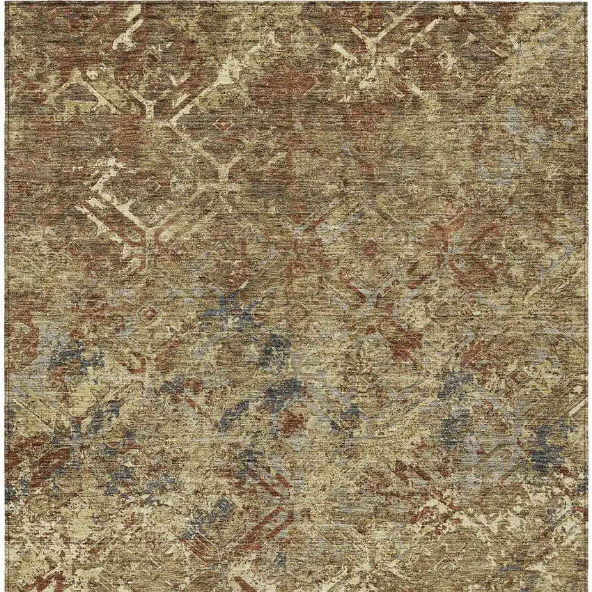 Brown Copper And Gold Geometric Washable Indoor Outdoor Area Rug Photo 6