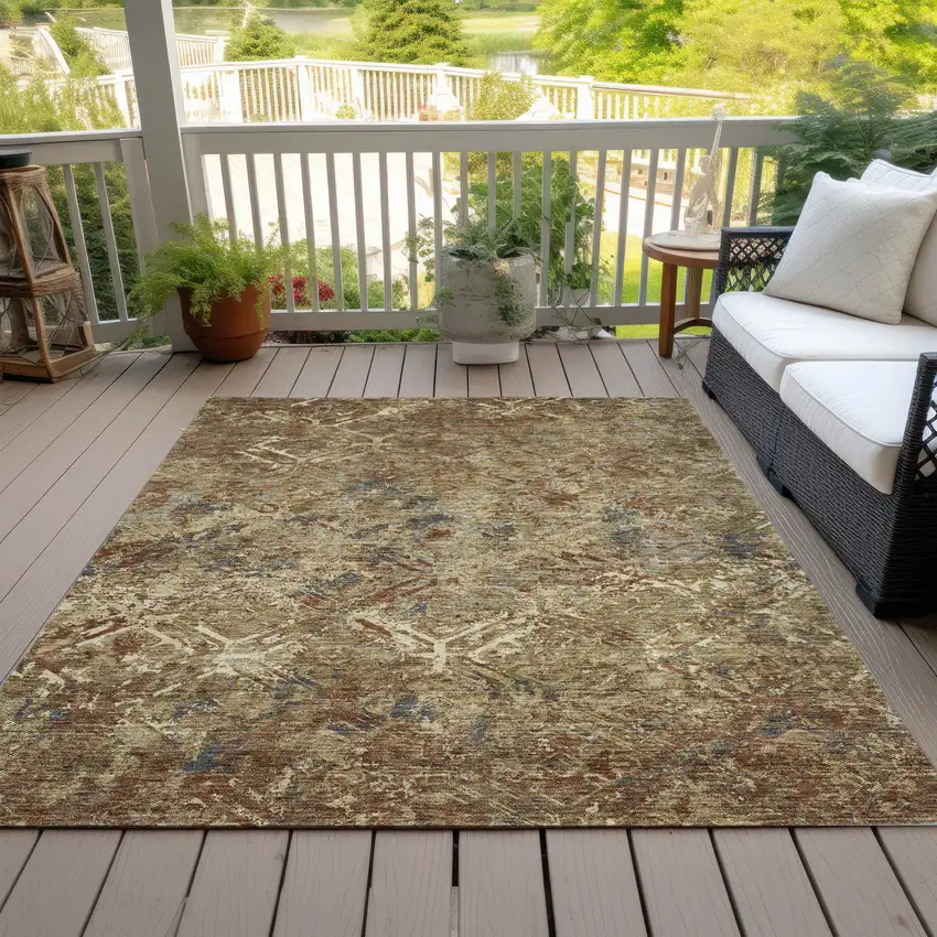 Brown Copper And Gold Geometric Washable Indoor Outdoor Area Rug Photo 7