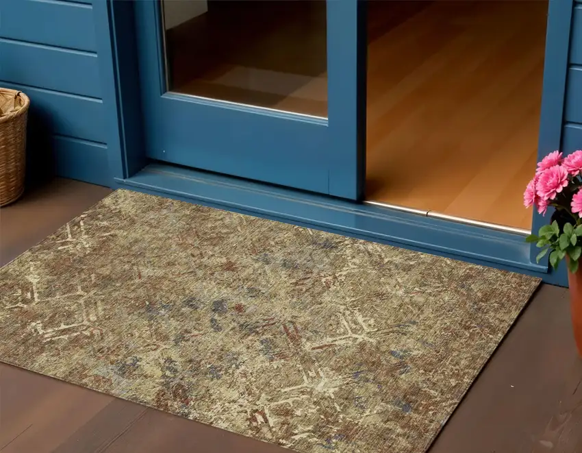 Brown Copper And Gold Geometric Washable Indoor Outdoor Area Rug Photo 1