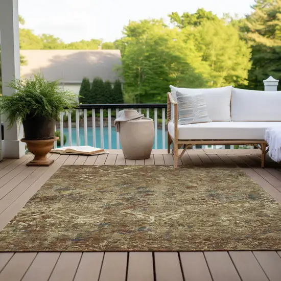 Brown Copper And Gold Geometric Washable Indoor Outdoor Area Rug Photo 9