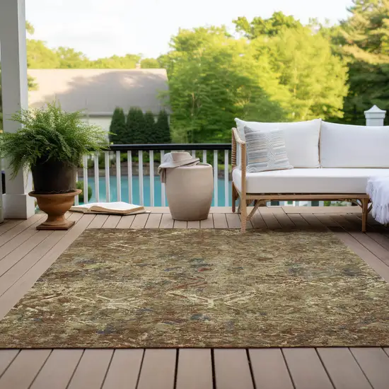 Brown Copper And Gold Geometric Washable Indoor Outdoor Area Rug Photo 9