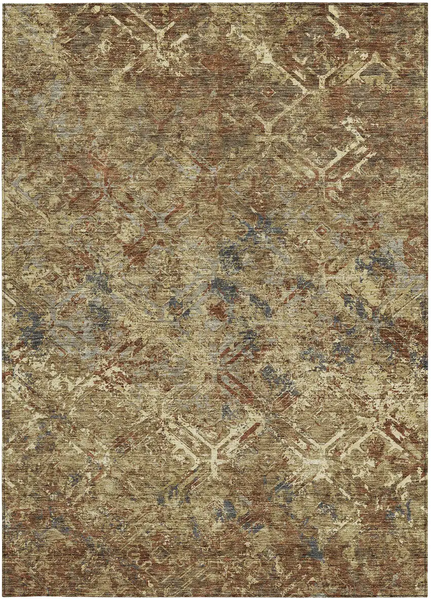 Brown Copper And Gold Geometric Washable Indoor Outdoor Area Rug Photo 5