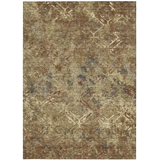 Brown Copper And Gold Geometric Washable Indoor Outdoor Area Rug Photo 5