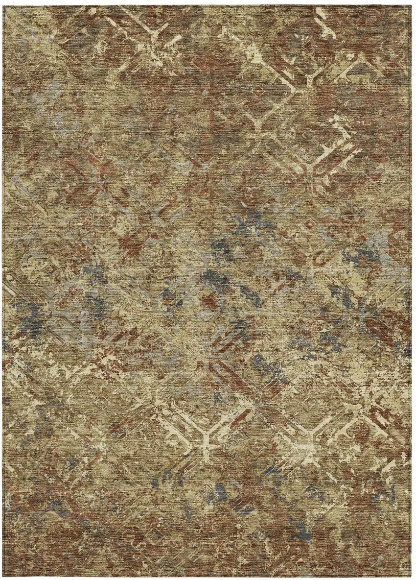 Brown Copper And Gold Geometric Washable Indoor Outdoor Area Rug Photo 5