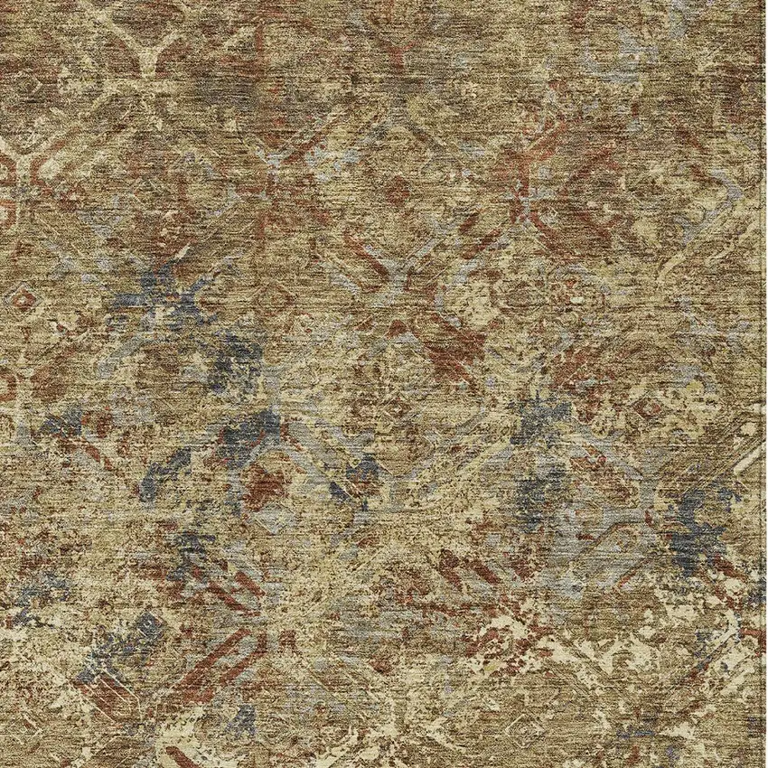 Brown Copper And Gold Geometric Washable Indoor Outdoor Area Rug Photo 4