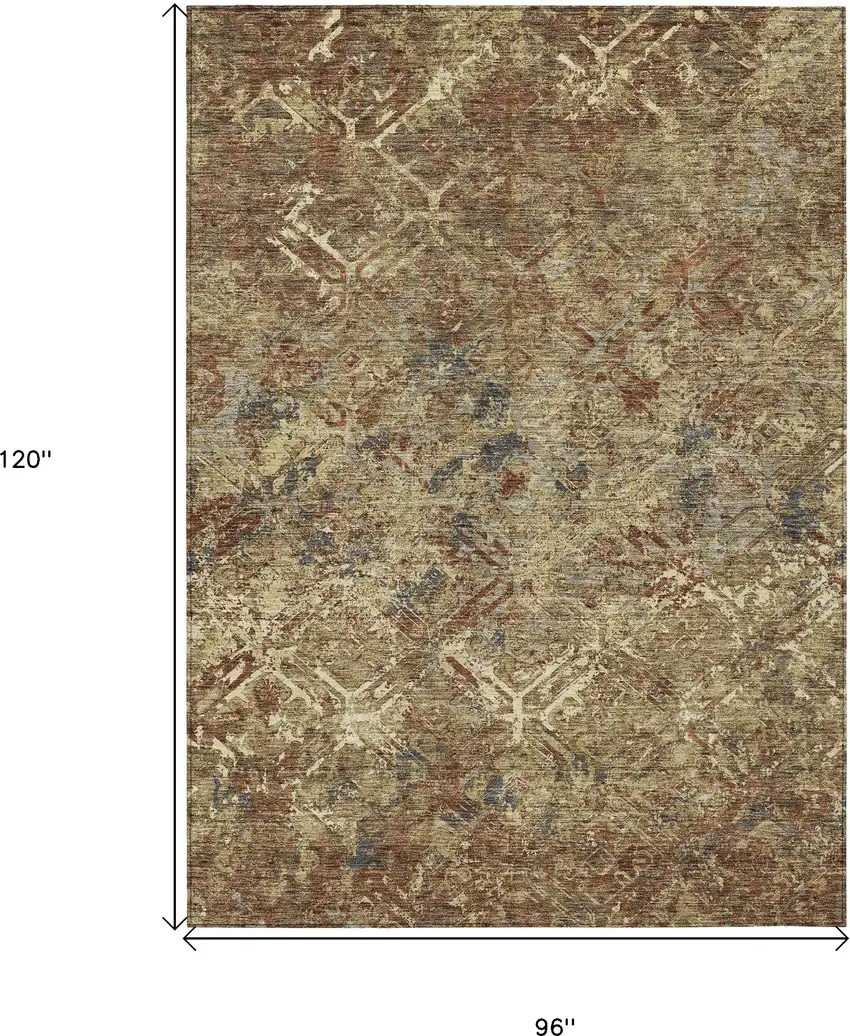 Brown Copper And Gold Geometric Washable Indoor Outdoor Area Rug Photo 3