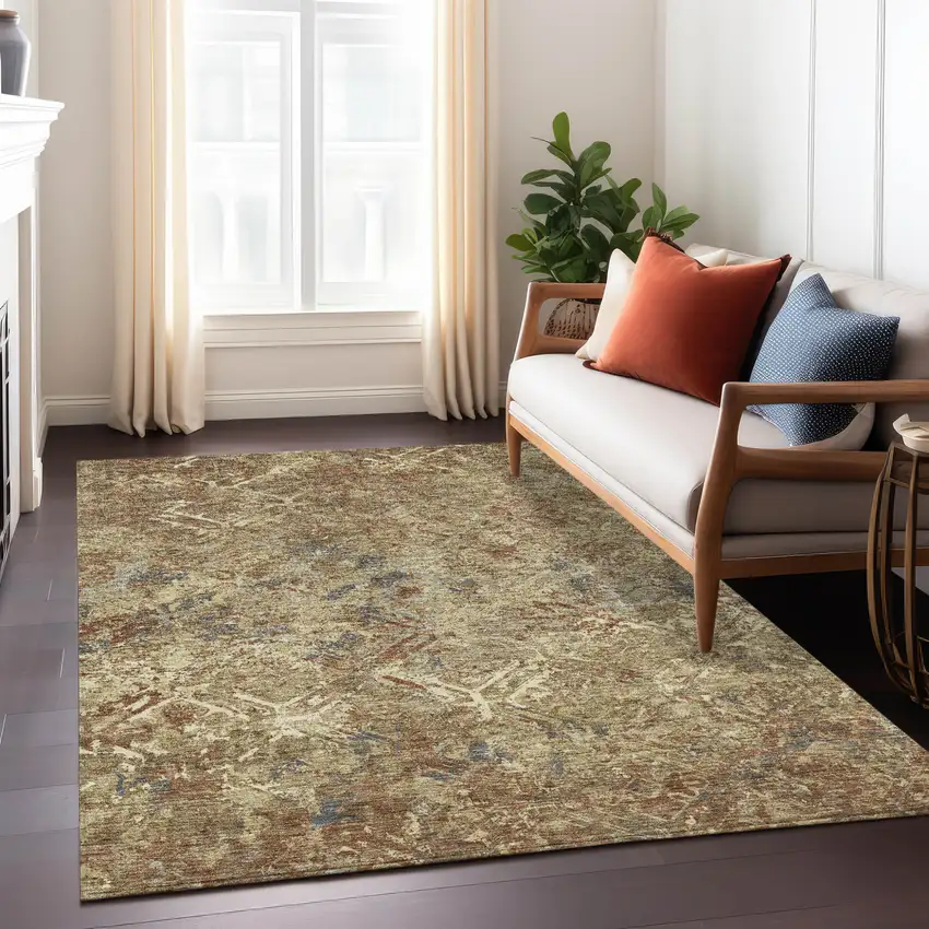 Brown Copper And Gold Geometric Washable Indoor Outdoor Area Rug Photo 9