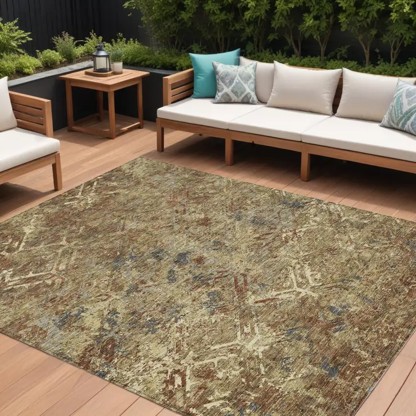 Brown Copper And Gold Geometric Washable Indoor Outdoor Area Rug Photo 1