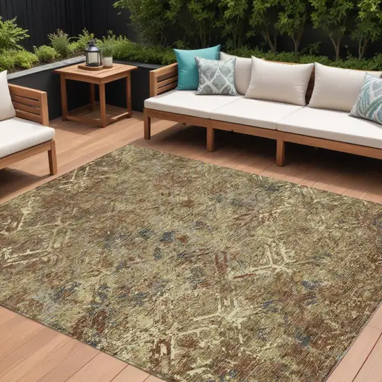Brown Copper And Gold Geometric Washable Indoor Outdoor Area Rug Photo 1
