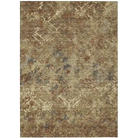 Brown Copper And Gold Geometric Washable Indoor Outdoor Area Rug Photo 1