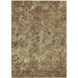 Photo of Brown Copper And Gold Geometric Washable Indoor Outdoor Area Rug