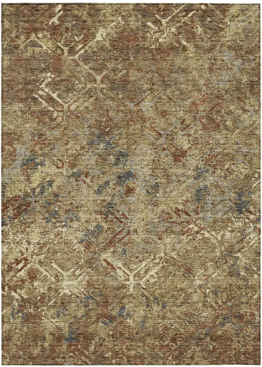 Brown Copper And Gold Geometric Washable Indoor Outdoor Area Rug Photo 1