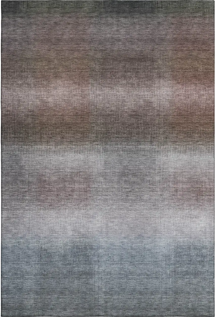 Brown Copper And Gray Striped Washable Area Rug With UV Protection Photo 1