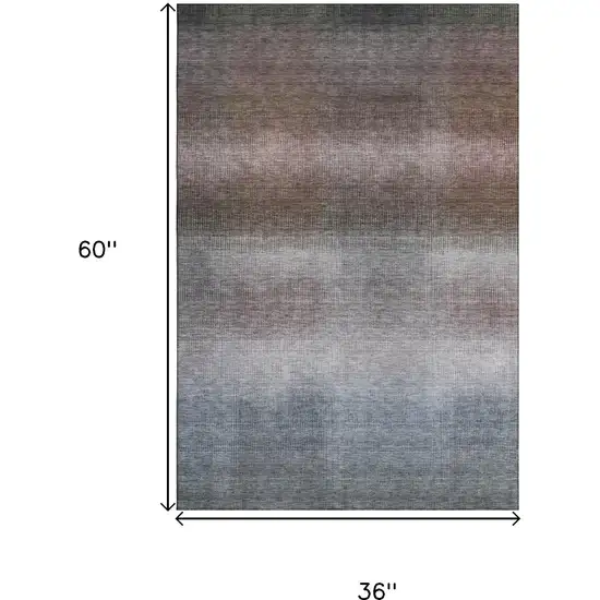 Brown Copper And Gray Striped Washable Area Rug With UV Protection Photo 9