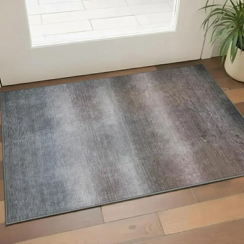 Brown Copper And Gray Striped Washable Area Rug With UV Protection Photo 2