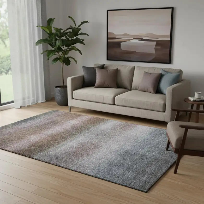 Brown Copper And Gray Striped Washable Area Rug With UV Protection Photo 2