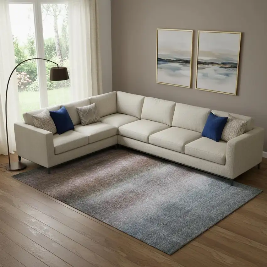 Brown Copper And Gray Striped Washable Area Rug With UV Protection Photo 2