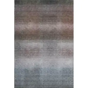 Photo of Brown Copper And Gray Striped Washable Area Rug With UV Protection