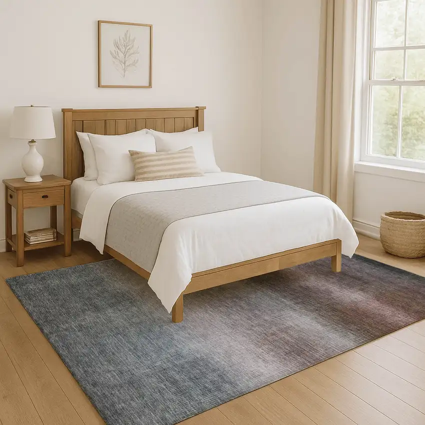 Brown Copper And Gray Striped Washable Area Rug With UV Protection Photo 4