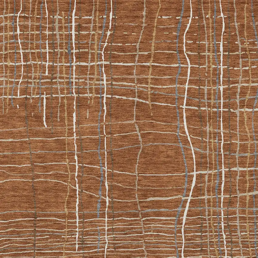 Brown Copper And Gray Striped Washable Indoor Outdoor Area Rug Photo 6