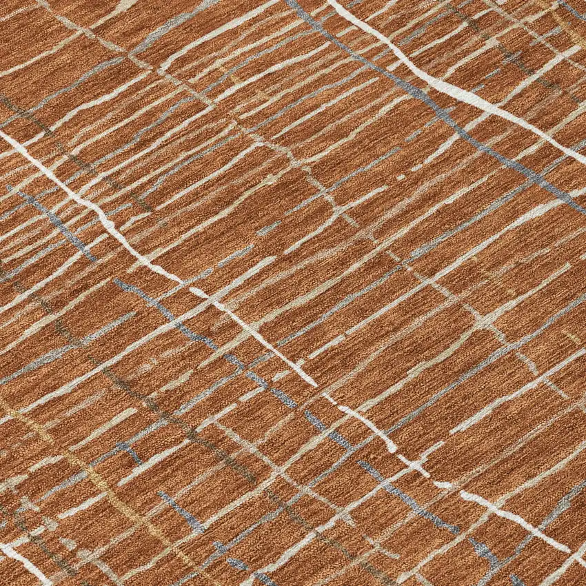 Brown Copper And Gray Striped Washable Indoor Outdoor Area Rug Photo 5