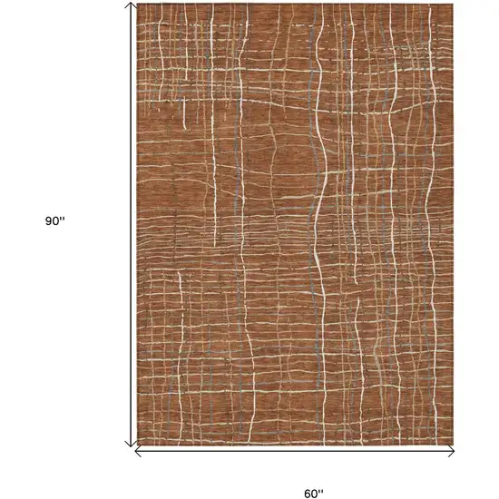 Brown Copper And Gray Striped Washable Indoor Outdoor Area Rug Photo 7