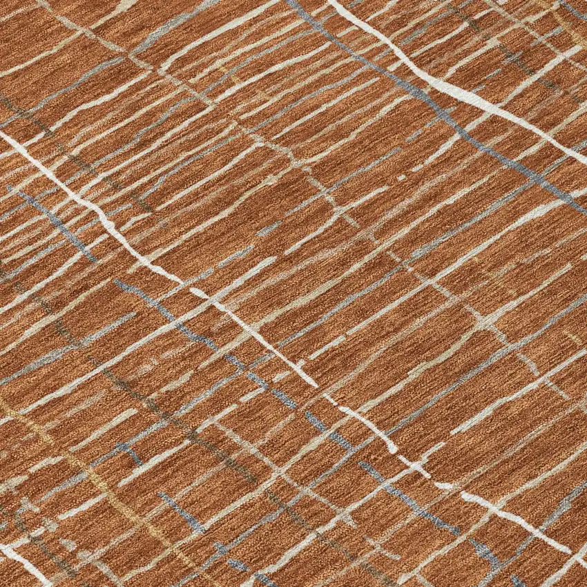 Brown Copper And Gray Striped Washable Indoor Outdoor Area Rug Photo 4