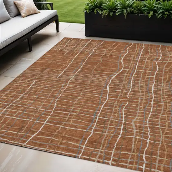 Brown Copper And Gray Striped Washable Indoor Outdoor Area Rug Photo 1