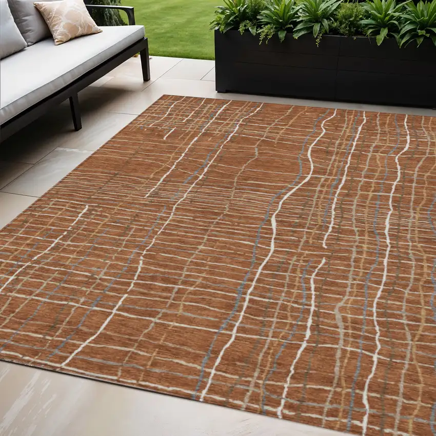 Brown Copper And Gray Striped Washable Indoor Outdoor Area Rug Photo 1