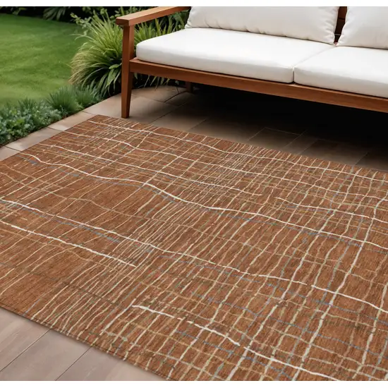 Brown Copper And Gray Striped Washable Indoor Outdoor Area Rug Photo 1