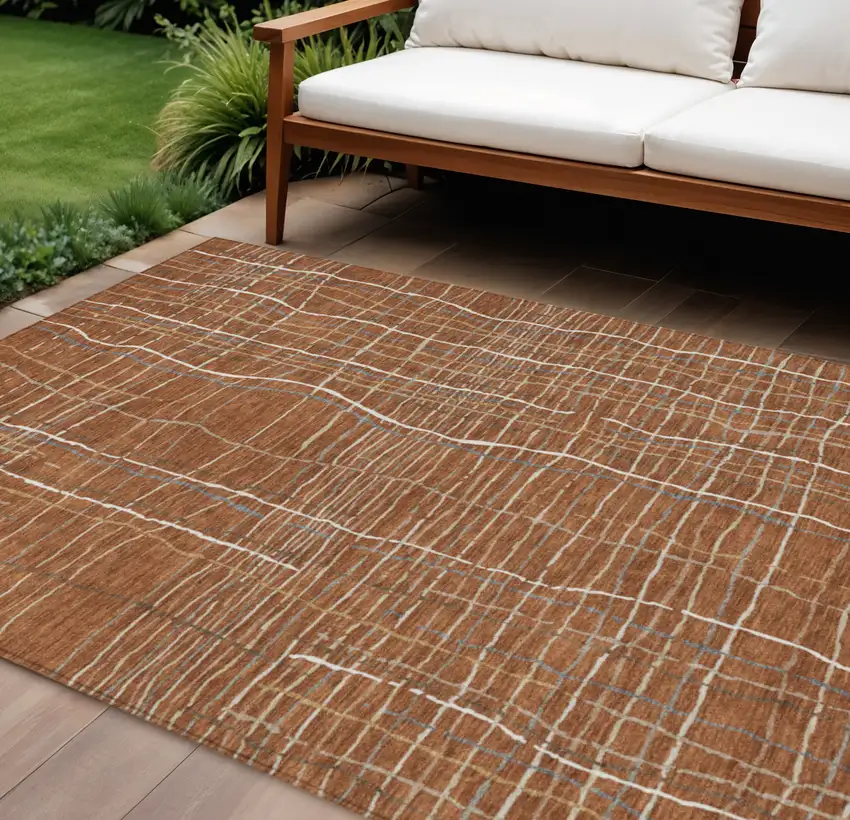 Brown Copper And Gray Striped Washable Indoor Outdoor Area Rug Photo 1