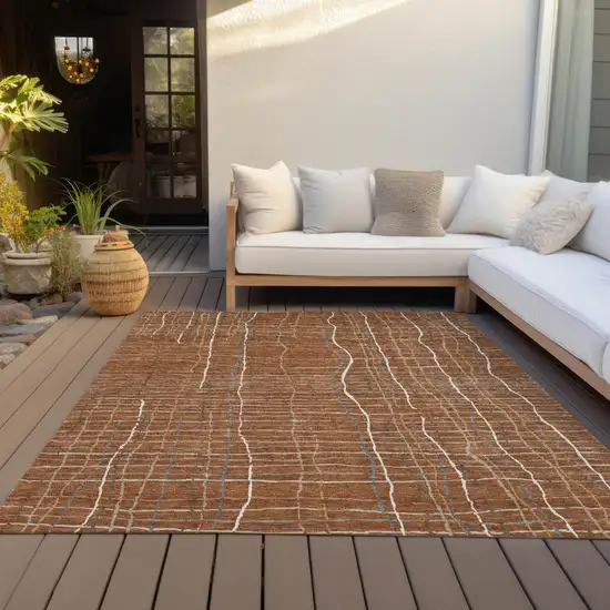 Brown Copper And Gray Striped Washable Indoor Outdoor Area Rug Photo 8
