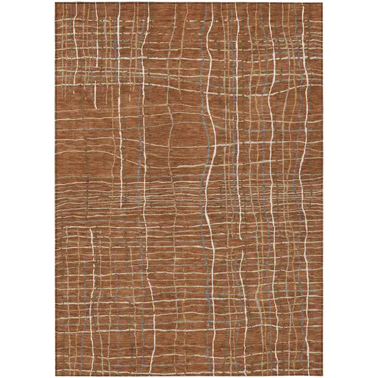 Brown Copper And Gray Striped Washable Indoor Outdoor Area Rug Photo 2