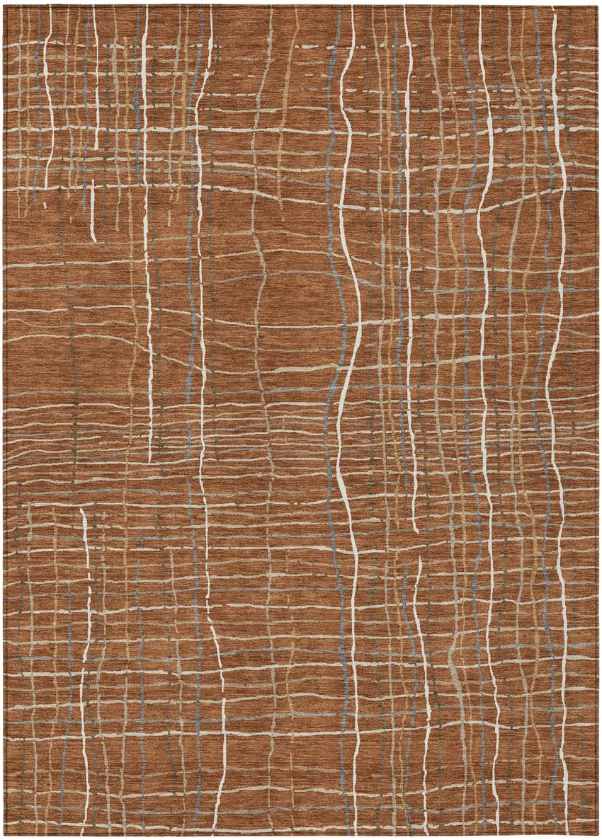 Brown Copper And Gray Striped Washable Indoor Outdoor Area Rug Photo 2