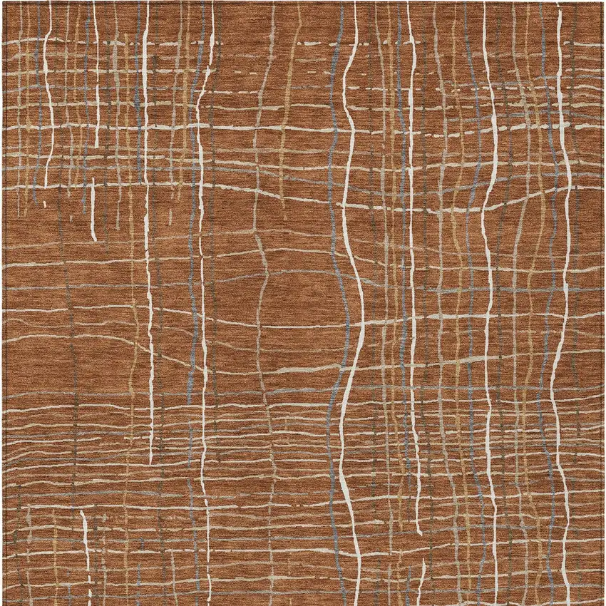 Brown Copper And Gray Striped Washable Indoor Outdoor Area Rug Photo 7