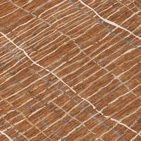 Brown Copper And Gray Striped Washable Indoor Outdoor Area Rug Photo 5