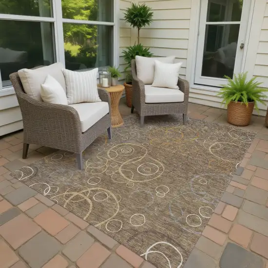 Brown Copper And Ivory Geometric Washable Indoor Outdoor Area Rug Photo 4