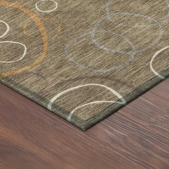 Brown Copper And Ivory Geometric Washable Indoor Outdoor Area Rug Photo 5