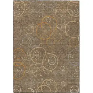 Photo of Brown Copper And Ivory Geometric Washable Indoor Outdoor Area Rug