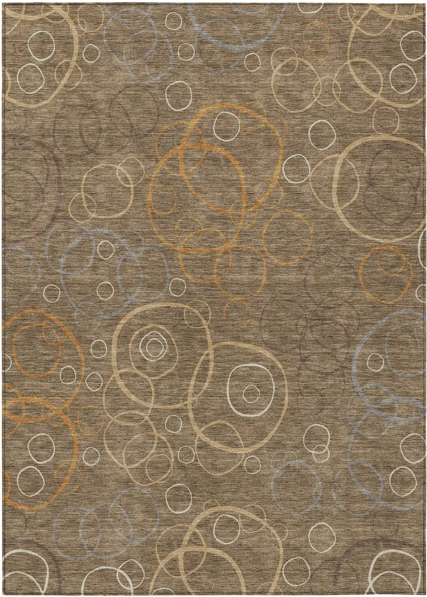 Brown Copper And Ivory Geometric Washable Indoor Outdoor Area Rug Photo 1