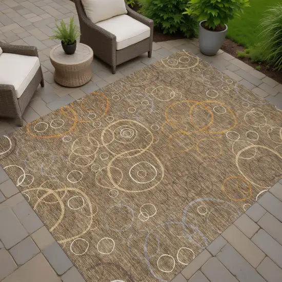 Brown Copper And Ivory Geometric Washable Indoor Outdoor Area Rug Photo 7