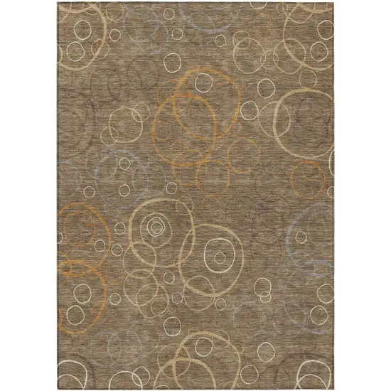 Brown Copper And Ivory Geometric Washable Indoor Outdoor Area Rug Photo 1