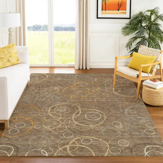 Brown Copper And Ivory Geometric Washable Indoor Outdoor Area Rug Photo 5